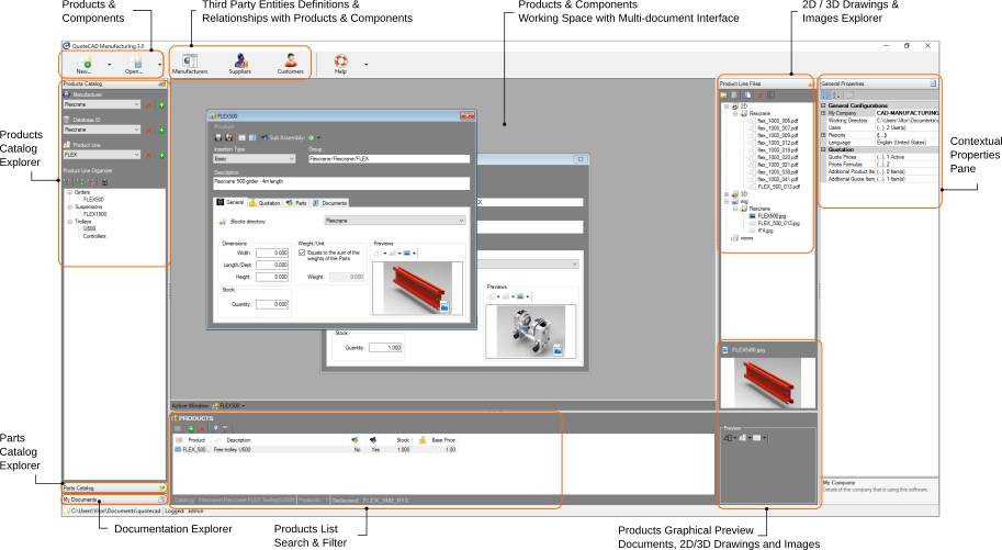 QuoteCAD Manufacturing DBMan UI